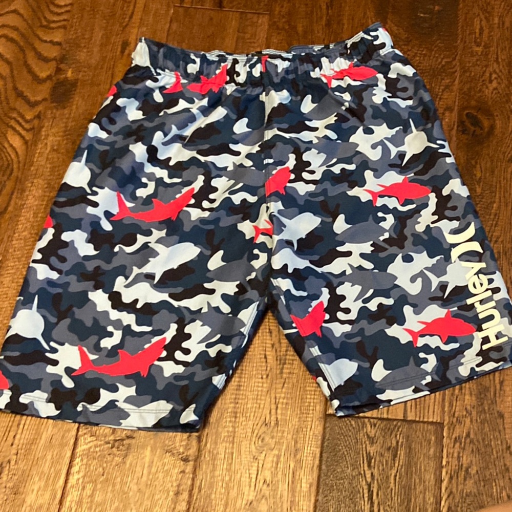 Kids Hurley Blue Camo Swim Shorts Sharks
